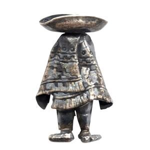 Vintage  Mexican Man Sombrero Poncho Mexico Silver Eagle 163 Lapel Pin Tie Tack